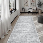 Washable Runner Rug, 2'6" x 8' Non-Slip Kitchen Vintage Foldable Hallway Runners for Entryway, Laundry, Bedroom, Grey