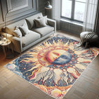 Ambesonne Sun and Moon Decorative Rug, Modern Esoteric Celestial Lunar Motif with Boho Paisley Details, Quality Carpet for Bedroom Dorm and Living Room, 2' 2" x 3' 7", Pale Orange Indigo Beige