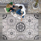 CAMILSON Indoor Outdoor Rug 10x14 Bohemian Medallion Floral Area Rugs for Indoor and Outdoor Patios Easy-Cleaning Non-Shedding Living Room Garden and Kitchen Washable Outside Carpet (10 x 14 / Gray)