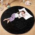 Andency Black Round Area Rug 5x5 for Bedroom, Fluffy Shag Circle Rug for Room, Faux Fur Carpet for Home Decor, Fuzzy Plush Circular Rug for Living Room, Playroom