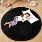 Andency Black Round Area Rug 5x5 for Bedroom, Fluffy Shag Circle Rug for Room, Faux Fur Carpet for Home Decor, Fuzzy Plush Circular Rug for Living Room, Playroom