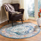 SAFAVIEH Monaco Collection Area Rug - 4' Round, Navy & Light Blue, Boho Chic Medallion Distressed Design, Non-Shedding & Easy Care, Ideal for High Traffic Areas in Living Room, Bedroom (MNC243N)