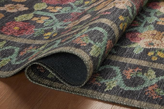 Loloi Rifle Paper Co. Rosa Collection RSA-01 Black 3'-9" x 5'-6" Accent Rug