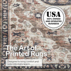 ReaLife Rugs Machine Washable Area Rug - Living Room Bedroom Bathroom Kitchen Entryway Office - Non Slip Low Pile Stain Resistant Premium - Boho Farmhouse Vintage - Joy - Brown Beige 6' Round