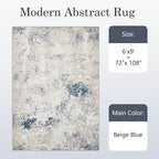 6x9 Washable Area Rugs - Modern Abstract Rugs for Living Room Non-Slip Low Pile Soft Machine Washable Carpet for Bedroom, Dining Room, Nursery, Home Office, Farmhouse (6'x9' Beige Blue)