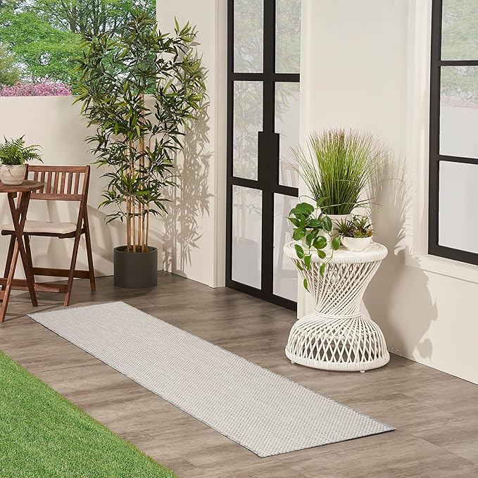 Nourison Home Courtyard Ivory Silver 2'2" x 16' Area Rug - Easy Clean, Non Shedding, Bed Room, Living Room, Dining Room, Kitchen (16' Runner)