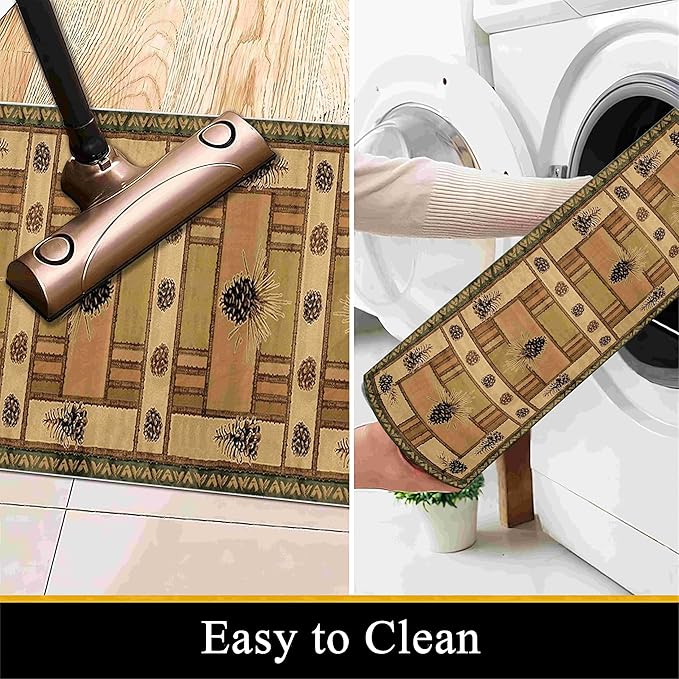 Pinecone Runner Rug, 1.3x7ft Rustic Country Style Hallway Runner Rug - Corridor & Foyer Area Rugs, Washable Non-Slip Mat, Country Home Decor Carpet for Indoor Living Room Hallway Spaces