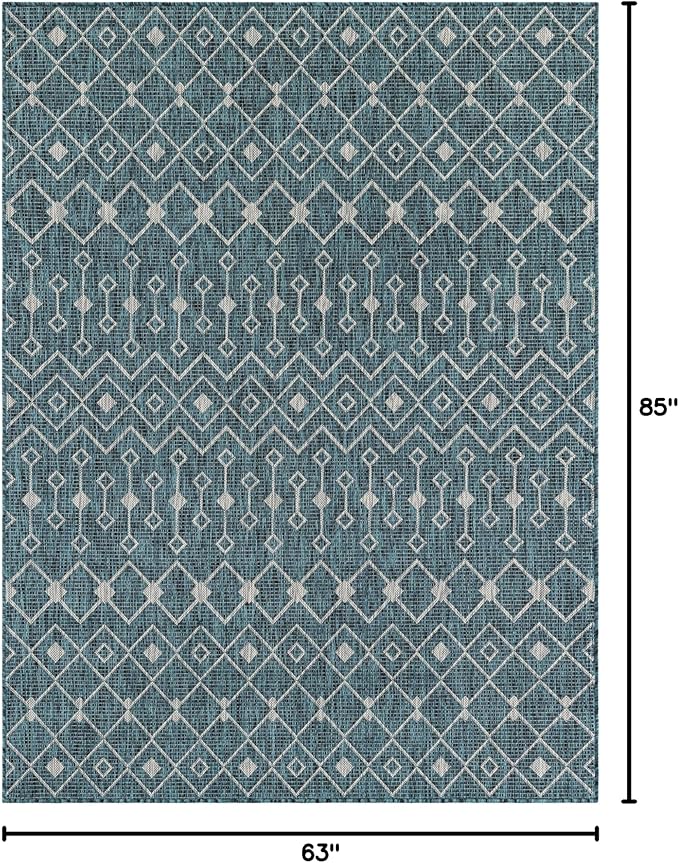 Unique Loom Outdoor Trellis Collection Area Rug - Tribal Trellis (5' 3" x 7' 1" Rectangle Teal/Ivory)