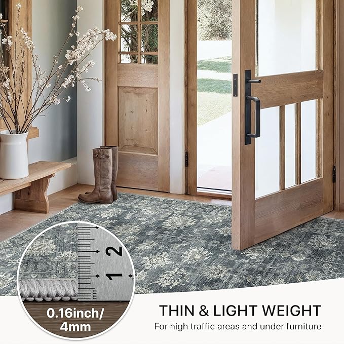 GENIMO 8x10 Area Rugs for Living Room, Machine Washable Non Slip Vintage Rugs, Low Pile Lightweight Chenille Print Rug for Bedroom, Dining Room, Home Office, Ashen Taupe