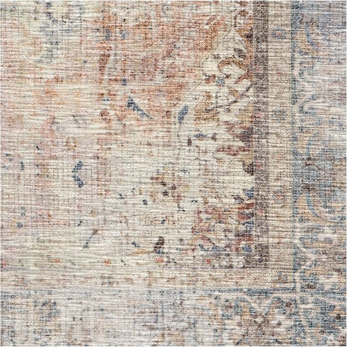 RUGGABLE Washable Vintage Runner Rug – Sarrah Coral 2.5x7, Stain-Resistant, Non-Slip Hallway Runner – Machine Washable Rug for Hallway, Entryway, Living Room & Kitchen–with Cushioned Pad