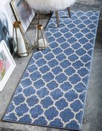 Rugs.com Lattice Collection Rug – 10 Ft Runner Light Blue Medium Rug Perfect for Hallways, Entryways
