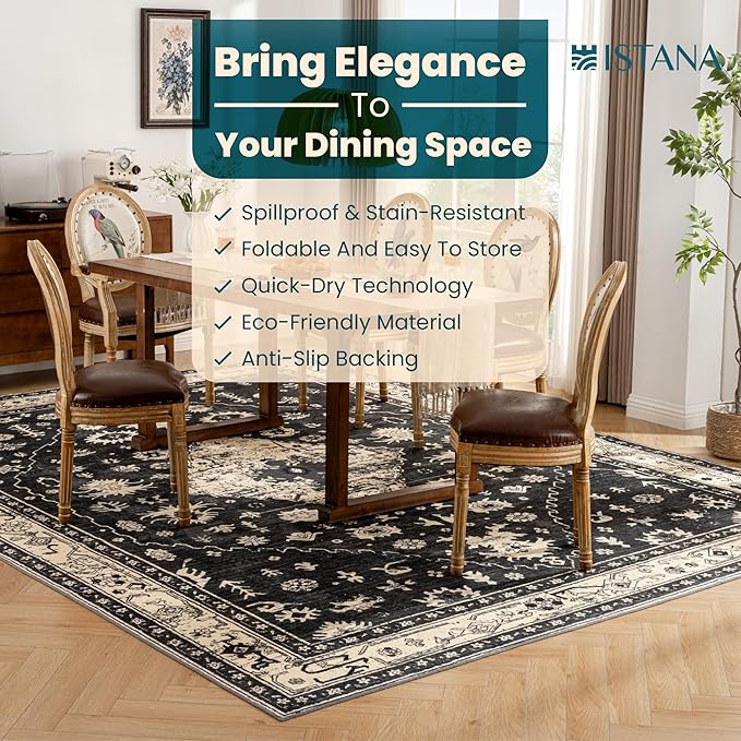 Istana 9x12 Area Rug - Black 9 x 12 Area Rugs for Living Room - Foldable 9x12 Rugs for Bedroom - Stain Resistant Washable Rug - Eco-Friendly Area Rugs Living Room