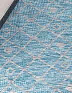Unique Loom Outdoor Trellis Collection Area Rug - Tribal Trellis (5' 3" Square, Aqua/ Ivory)