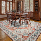 YJ.GWL Area Rugs for Living Room 9x12 Machine Washable Rugs, Non Slip Floral Vintage Rug Indoor Carpet, Stain Resistant Large Rug for Bedroom Dining Room, Copper Tan