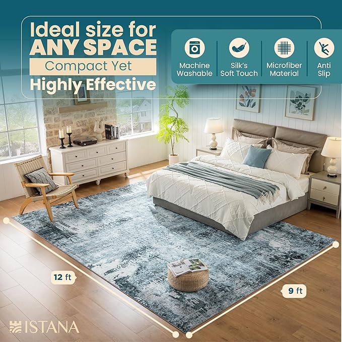 Istana 9x12 Area Rug - Blue 9 x 12 Area Rugs for Living Room - Foldable 9x12 Rugs for Bedroom/Living Room Rug - Stain Resistant Washable Rugs - Eco-Friendly Area Rugs