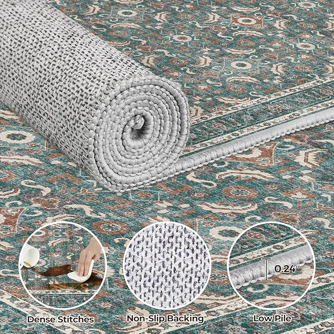 WITSHOCK Washable 3x12 Long Runners Rugs for Hallways,Vintage Neutral Hallway Rugs for Entryway Kitchen Bedroom,Vintage Farmhouse Home Decor(Teal Blue,3x12)
