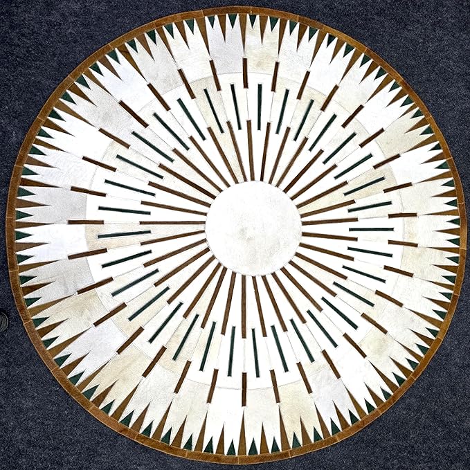 Sn Alef Home Round Designer Rug for Living Room | Handcrafted Black & White Boho Floor Carpet | Modern Ethnic Circular Mat for Home Décor & Meditation Space (White_4x4)