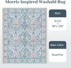 8x10 Area Rugs Living Room Rug - Floral Vintage Forest Washable Carpet, Low Pile Non-Slip Stain Resistance Boho Soft Large Carpet for Bedroom, Dining Room, Office, Farmhouse (8'x10' Blue/Pink)