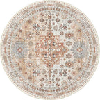 zesthome Washable Round Rug - 5ft Ultra-Thin Circle Area Rugs, Vintage Non-Slip Low Pile Rug for Living Room, Stain Resistant Rug for Bedroom, Entryway, Kitchen, Nursery