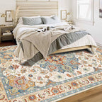 Enkor Area Soft Rugs 6x9 Washable Non Slip Boho Floor Rugs for Living Room Bedroom, Vintage Style Farmhouse Mat for Kitchen Entryway Orange & Beige