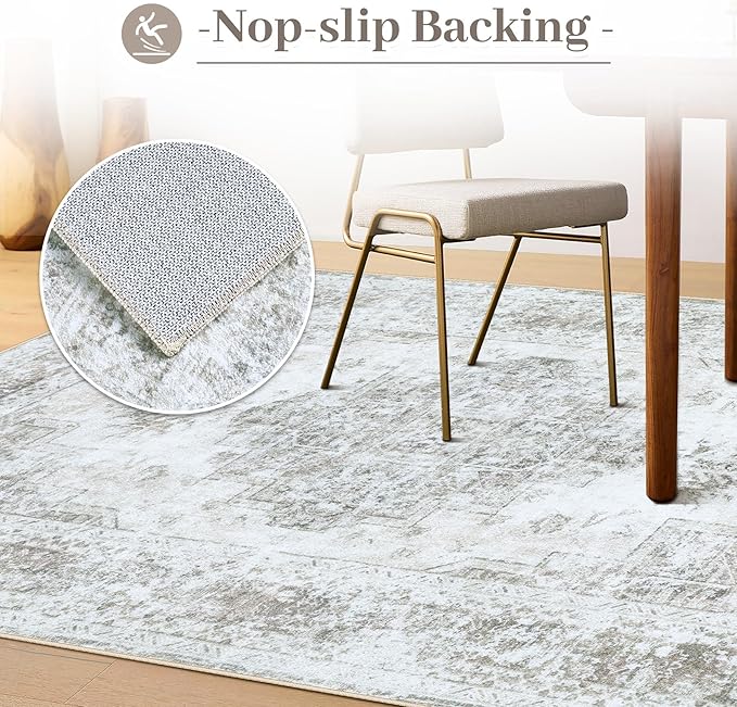 Area Rug 8x10 Living Room Rug, Machine Washable Vintage Distressed Medallion Rug Non-Slip Soft Low Pile Large Indoor Rugs for Bedroom Kitchen Dining Room Office(Taupe,8'x10')