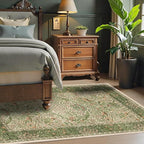 3x5 Floral Washable Area Rug for Living Room, Vintage Boho Rugs for Bedroom Dining Room, Botanical Birds Non Slip Low Pile Forest Throw Carpet for Farmhouse Office, Retro Pink/Green
