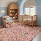 Kokia Boho Vintage Floral Area Rugs, Washable Oriental Botanical Rugs for Living Room, Bedroom, Dining Room, Office, Soft Indoor Area Rug, Rosette Pink，6x9