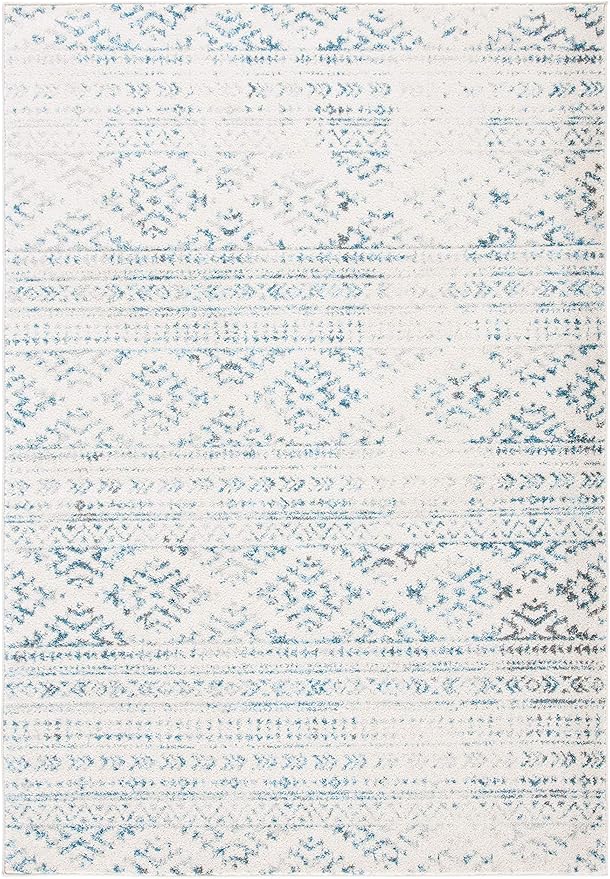 SAFAVIEH Area Rug 3x5 - Tulum Collection - Ivory & Turquoise, Moroccan Boho Tribal Design, Non-Shedding & Easy to Clean, Ideal for Entryway, Foyer, Accent Space, Bedroom (TUL272E)