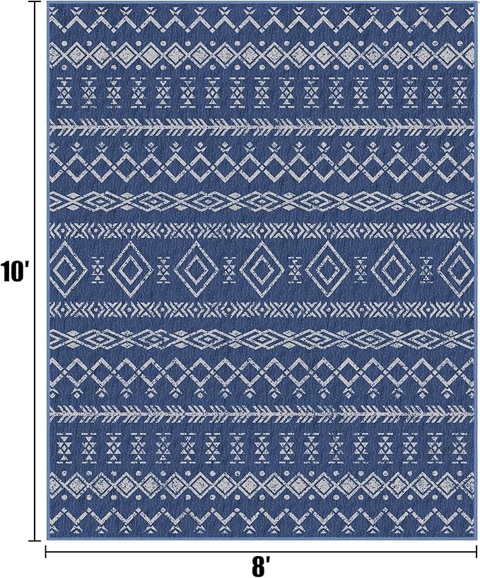 Indoor Outdoor Area Rug Washable Patio Rug Modern Moroccan Geometric Indoor Outdoor Carpet Rug Non Slip Non Shedding for Patio, Deck, Backyard, Porch (8x10)
