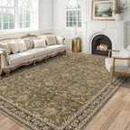 Washable Area Rug 6x9 Brown Rugs for Living Room, Vintage Boho Large Rug for Bedroom Dining Room Office, Distressed Floral Print Carpet for Under Table, Soft Non Slip Low Pile Throw Carpet Indoor Mat