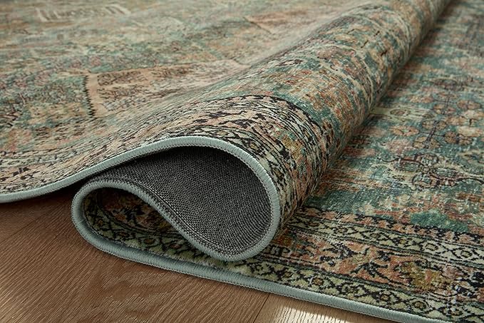 Loloi Magnolia Home by Joanna Gaines Sinclair Collection SIN-03 Turquoise/Multi 2'-3" x 3'-9", .25" Pile Height, Machine Washable, Accent Rug