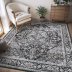 AMOAMI-Area Rug 6X9 Rugs for Living Room-Vintage Sof Dark Grey & Black Rugs for Bedroom-Non Slip Carpet-Machine Washable Rug for Dining Room Living Room Bedroom Office Under Table