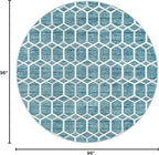 Rugs.com Lattice Trellis Collection Rug – 8 Ft Round Blue Low-Pile Rug Perfect for Kitchens, Dining Rooms