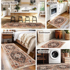 XWZO Washable Hallway Runner Rug 2x8ft — Non-Slip Low Pile Area Rug with Rubber Backing, Spill Resistant Soft Vintage Floor Carpet Runner for Kitchen Entryway Doorway Bedroom Corridor, Brick Red