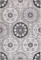 CAMILSON Indoor Outdoor Rug 6x9 Bohemian Medallion Floral Area Rugs for Indoor and Outdoor Patios Easy-Cleaning Non-Shedding Living Room Garden and Kitchen Washable Outside Carpet (6 x 9 / Gray)
