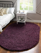 Unique Loom Solid Shag Collection Area Rug (8' x 10' Oval, Eggplant Purple)