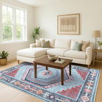Fame Living Washable Area Rug. Modern Farmhouse. Vintage. Turkish. Bohemian. Distressed. Oriental. Traditional. Rugs for Living Room. Dining. Bedroom. Office. Entryway. Foyer. (856BlM, 2'5" x 4'9")
