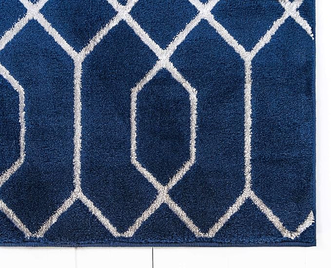 Unique Loom Marilyn Monroe Glam Collection Area Rug - Trellis (2' x 10' Runner, Navy Blue Silver/ Silver)