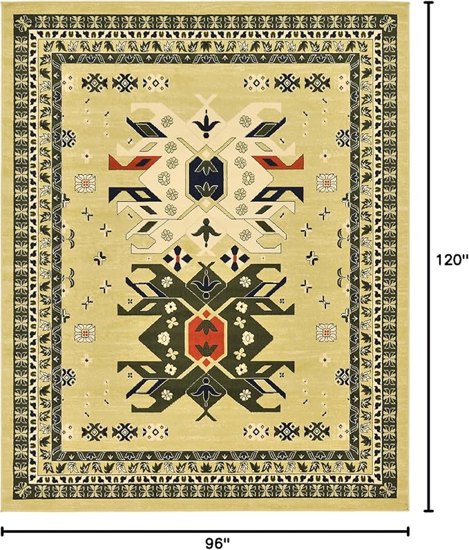 Unique Loom Taftan Collection Border Geometric Tribal Inspired Design Area Rug (8' 0 x 10' 0 Rectangular, Gold/ Gray)