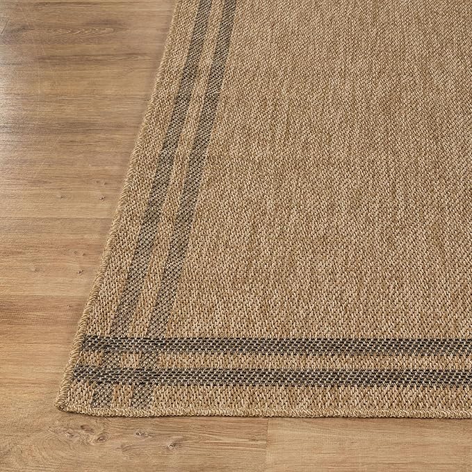 Easy Jute Rugs 10x14 Bordered Natural Color Living Room Indoor Outdoor Area Rug for Patio and Kitchen Rug High Traffic Washable Easy to Clean Solid Boho Woven Design Outside Carpet (10 x 14)