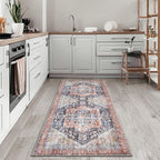 Bloom Rugs Washable Non-Slip 7 ft Runner - Terracotta/Blue Traditional Medallion Runner for Entryway, Hallway, Bathroom, and Kitchen - Exact Size: 2.5' x 7'