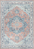 Bloom Rugs Washable Non-Slip 9' x 12' Rug - Coral/Blue Traditional Medallion Area Rug for Living Room, Bedroom, Dining Room, and Kitchen - Exact Size: 9' x 12'