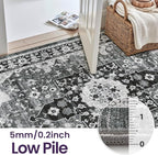 DEXI 6x9 Area Rug for Living Room, Washable Vintage Farmhouse Thin Rug Indoor Floor, Non Slip Stain Resistant Low Pile Carpet for Dining Room Bedroom Office, White Grey