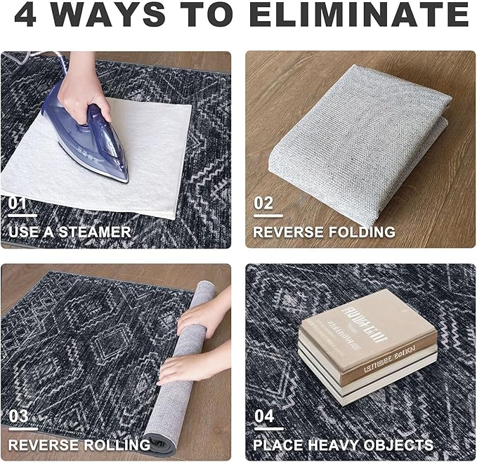 KILOCOCO Boho Kitchen Runner Rug 2x6 Washable Runner Rug, Soft Runners for Hallways Non Slip Printed Distressed Laundry Room Rug, Low-Pile Rug for Entryway/Bedroom/Living Room, Charcoal