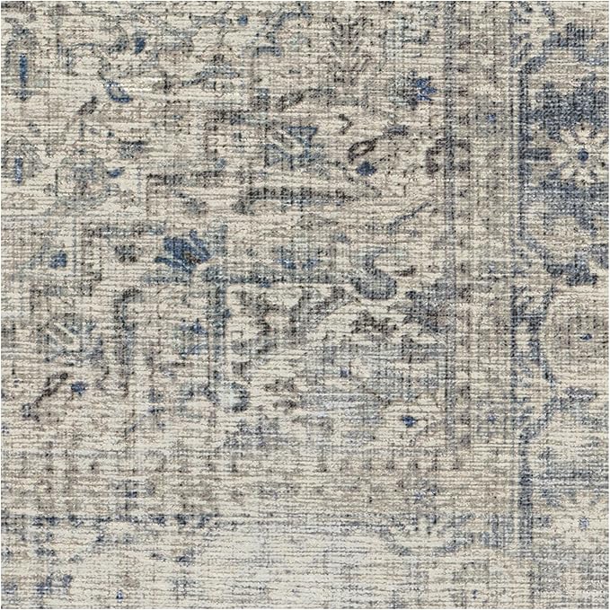RUGGABLE Washable Vintage Area Rug – Kamran Blue Quartz 6x9, Stain-Resistant, Non-Slip – Medium Machine Washable Rugs for Living Room, Bedroom, Hallway, Entryway & Office–with Cushioned Pad