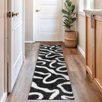 Rugshop Abstract Wavy Shag Runner Rug Anthracite Dark Gray 2' 3" x 8' Perfect for Hallways, Kitchens, or Behind The Sofa
