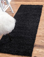 Unique Loom Solid Shag Collection Area Rug (2' 6" x 10' Runner, Jet Black)