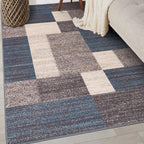 Rugshop Modern Boxes Design Non-Slip (Non-Skid) Area Rug for Entryway,Kitchen,Bedroom 4' x 6' Blue