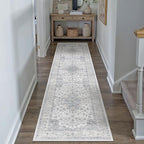 HUGEAR Machine Washable Hallway Runner Rugs 2x8 Vintage Blue Neutral Style Non Slip Stain Resistant Low Pile Throw Carpet for Bedroom Kitchen Retro Aesthetic Modern Decor