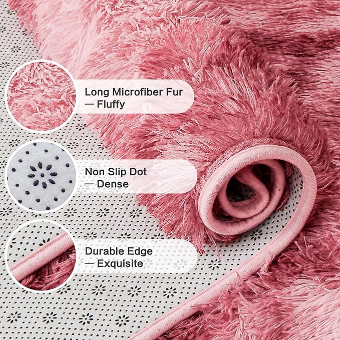 Andency Soft Area Rugs for Living Room Bedroom, 4x6 Fluffy Shaggy Bedside Rug, Non-Slip Large Shag Fuzzy Plush Carpets for Bedroom Kids Dorm Nursery Home Decor Aesthetic, Tie-Dyed Dark Red